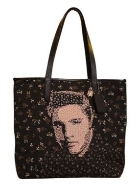 Coach Floral Elvis  Limited Edition Canvas & Leather Black Totebag